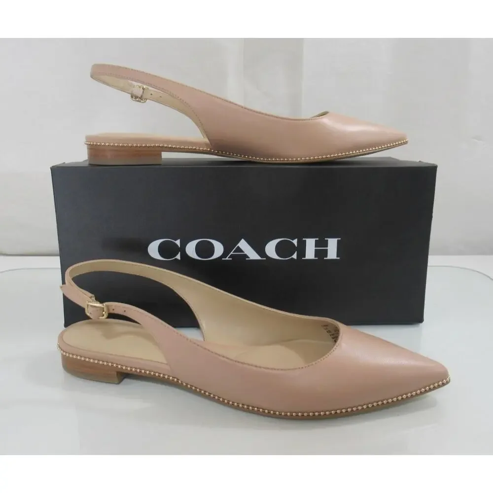 Coach Claire Leather Skimmer Slingback Flat Sandals Pale Blush Size 8.5